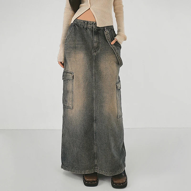 Y2K Side Strap Cargo Maxi Skirt - Trendy 2000s Fashion Essential