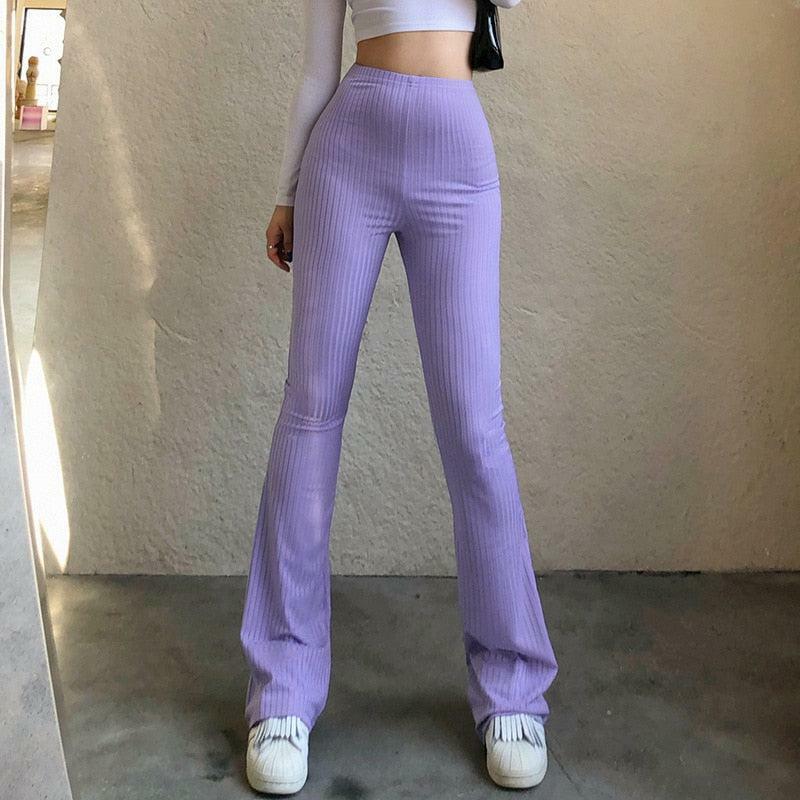 Y2K Slim Fit Flared Pants - Trendy 2000s Fashion for a Chic Look