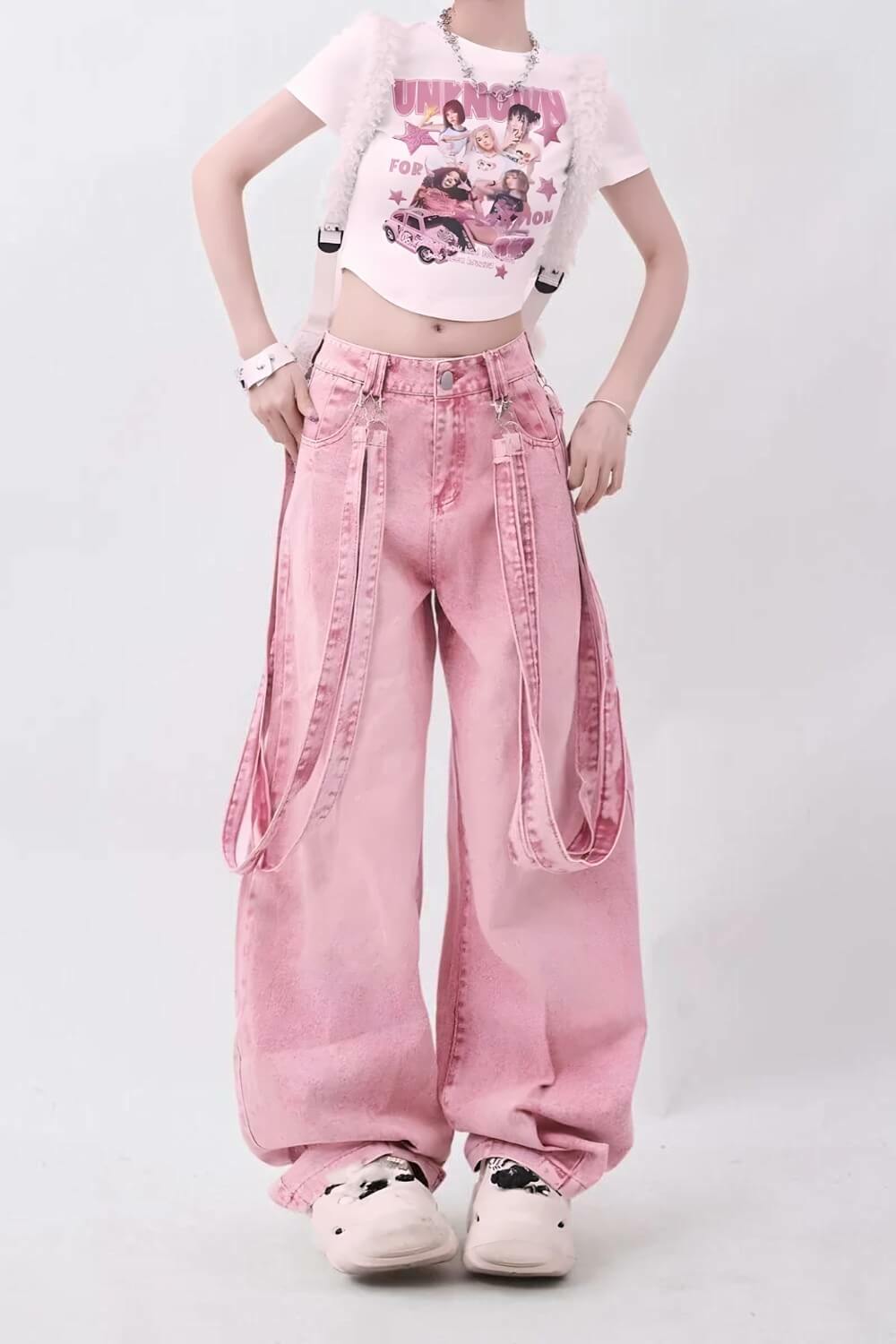 Y2K Soft Girl Double Belted Baggy Jeans - Trendy 2000s Fashion Essential