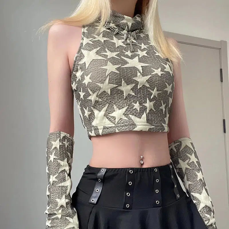 Y2K Star Embroidered Crop Top - Trendy 2000s Fashion Essential