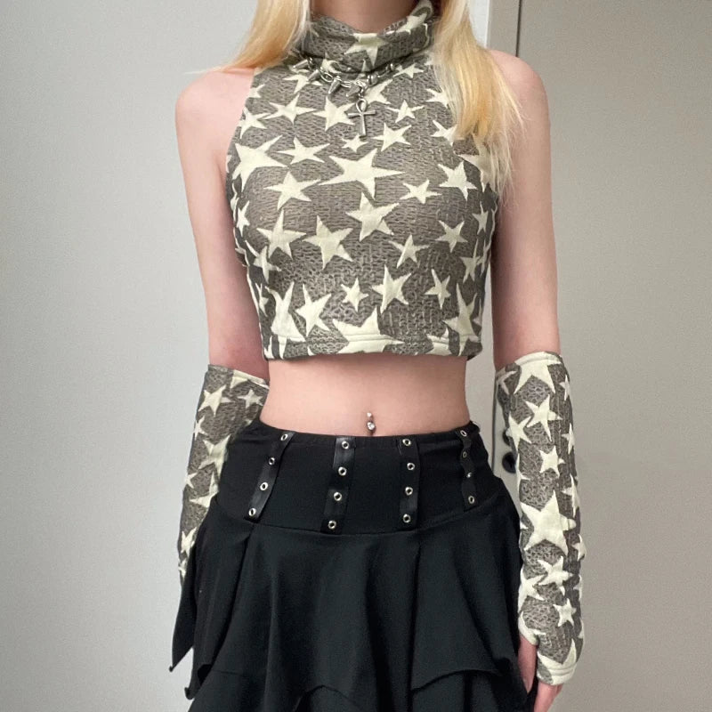 Y2K Star Embroidered Crop Top - Trendy 2000s Fashion Essential