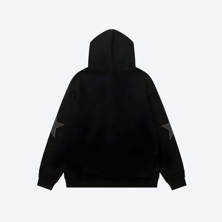 Y2K Star Patch Zip-Up Hoodie: Trendy 2000s Fashion Essential