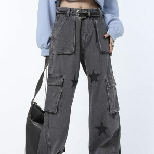 Y2K Star Printed Cargo Pants - Trendy 2000s Style for Effortless Aesthetic