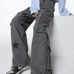 Y2K Star Printed Cargo Pants - Trendy 2000s Style for Effortless Aesthetic