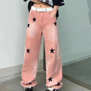 Y2K Star Printed Jeans: Trendy 2000s Fashion for a Bold Look