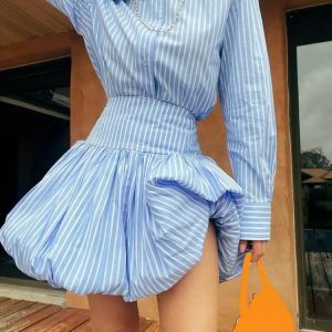 Y2K Striped Bubble Mini Skirt - Trendy 2000s Fashion Statement Piece