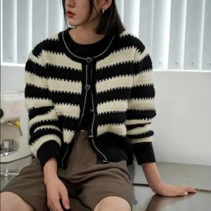 Y2K Striped Button Up Cardigan - Retro 2000s Fashion Essential