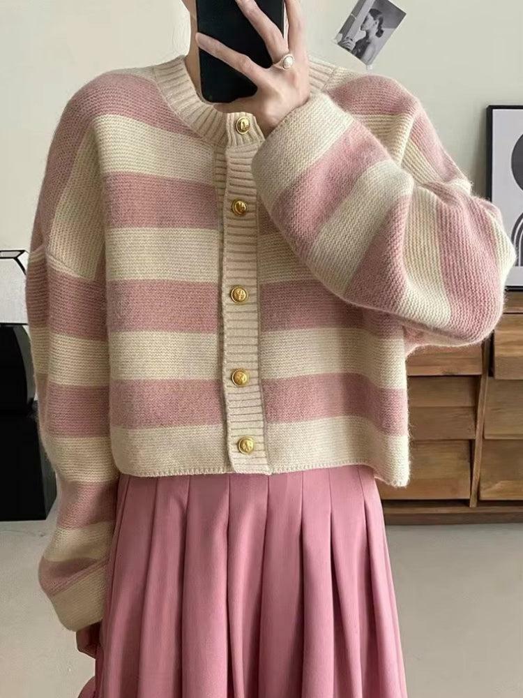 Y2K Striped Cardigan: Retro 2000s Fashion Essential for Trendy Outfits