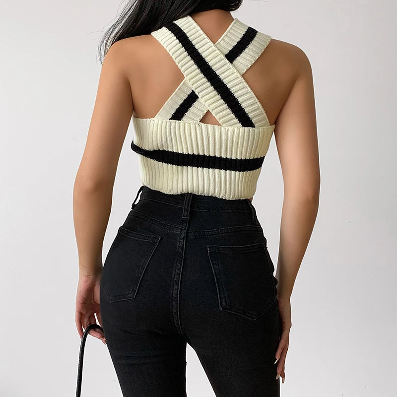 Y2K Striped Knitted Crop Top - Trendy 2000s Fashion Essential