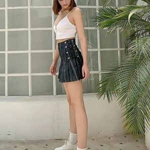 Y2K Striped Lace-Up Mini Skirt - Trendy 2000s Fashion Essential