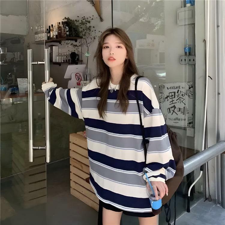 Y2K Vintage Casual Striped Sweatshirt - Retro 2000s Fashion Essential