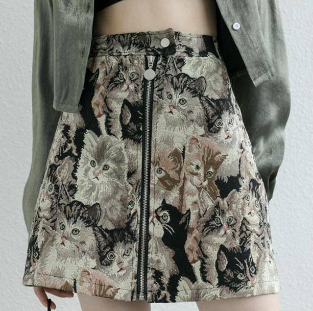 Y2K Vintage Cat Skirt: Trendy 2000s Fashion for Unique Outfits