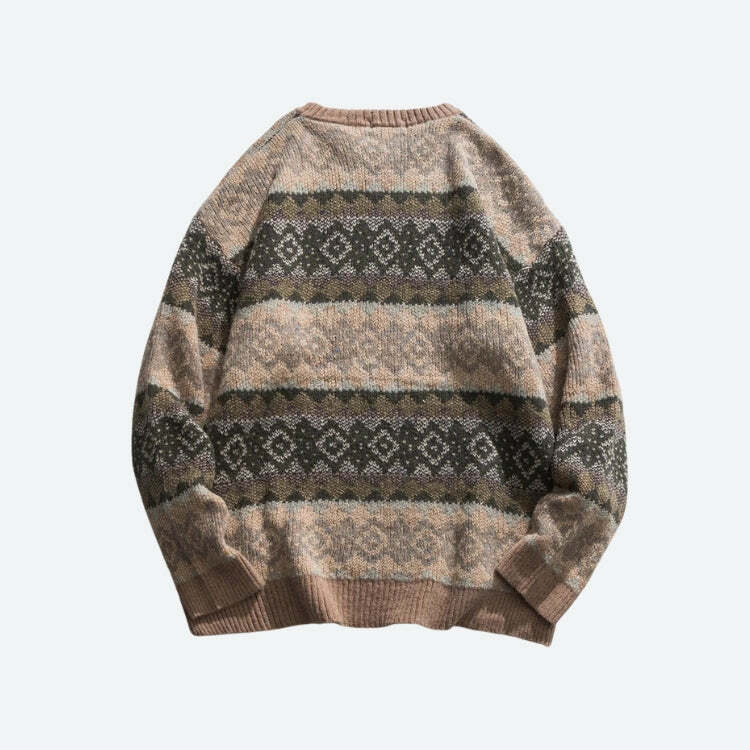 Y2K Vintage Jacquard Knitted Sweater - Retro 2000s Fashion Essential