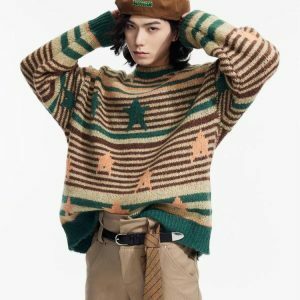 Y2K Vintage Striped Knitted Sweater - Retro 2000s Fashion Essential