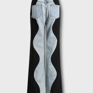 Y2K Wave Panel Jeans: Trendy 2000s Fashion for a Retro Aesthetic