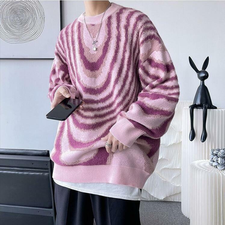 Y2K Wavy Striped Knitted Sweater - Retro 2000s Fashion Essential