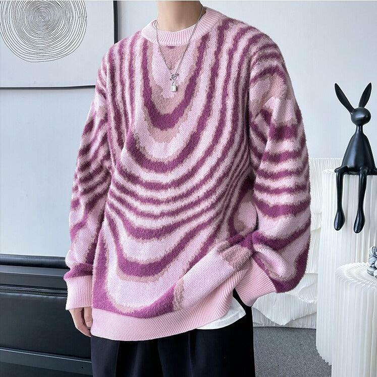 Y2K Wavy Striped Knitted Sweater - Retro 2000s Fashion Essential